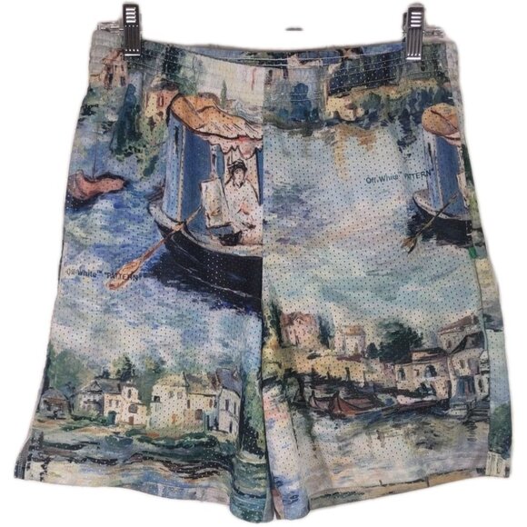 Off-white "Lake" Mesh Printed Virgil Abloh impressionism Pattern Shorts Sz M - Picture 1 of 9